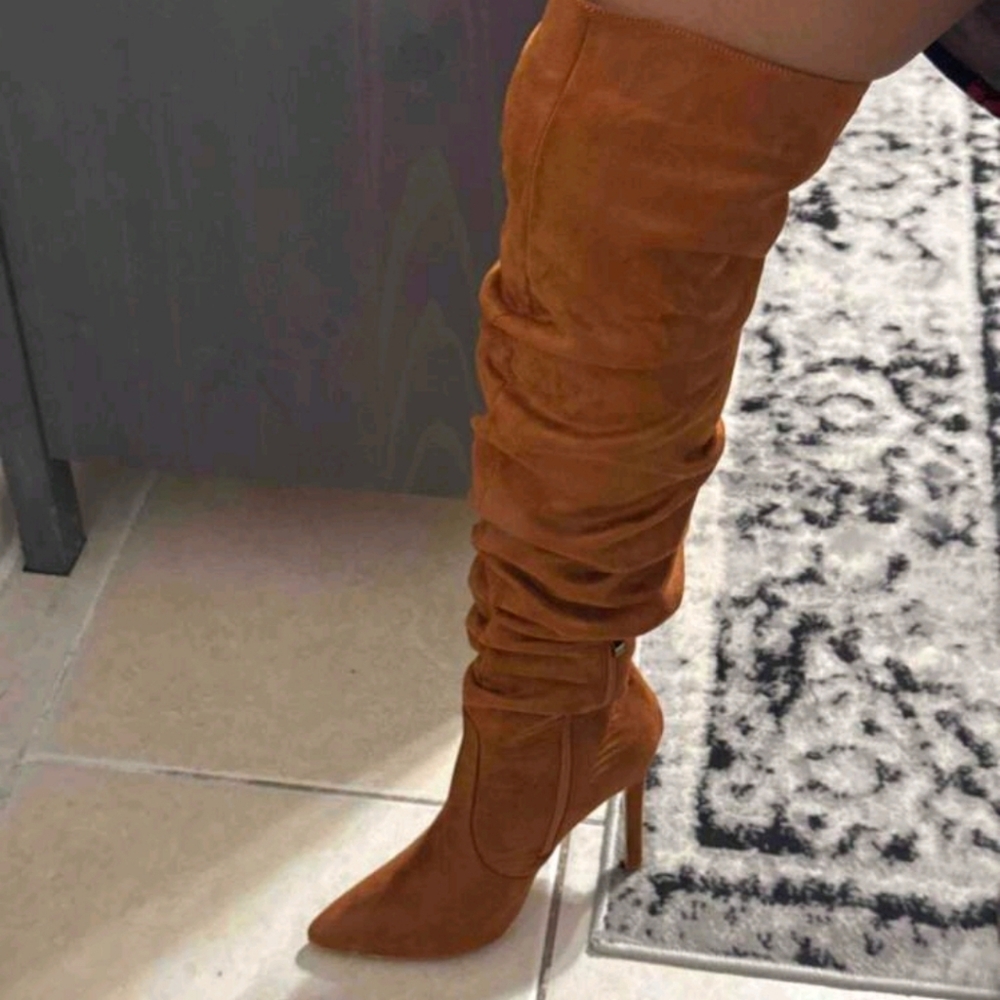 Suede Tan Knee-High Boots